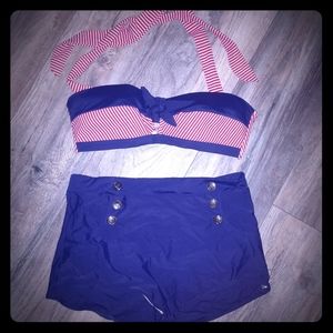 Cute red white and Navy bathing suit